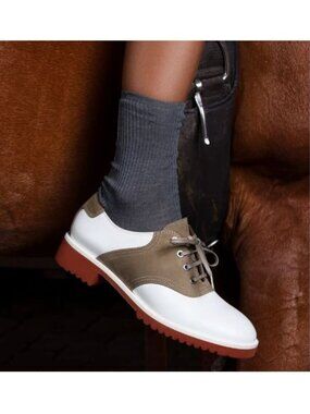 LABUCQ Italy Saddle Shoes Size 38 7.5 8 White Leather Retro NEW